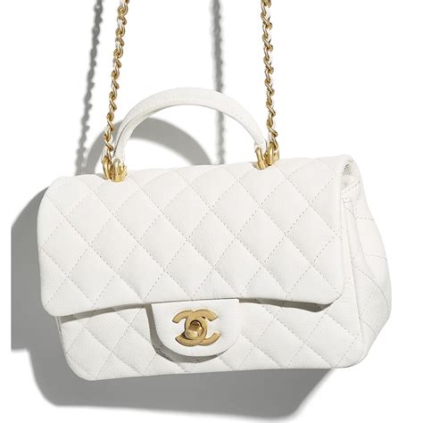 chanel white bag with handle|white chanel top handle bag.